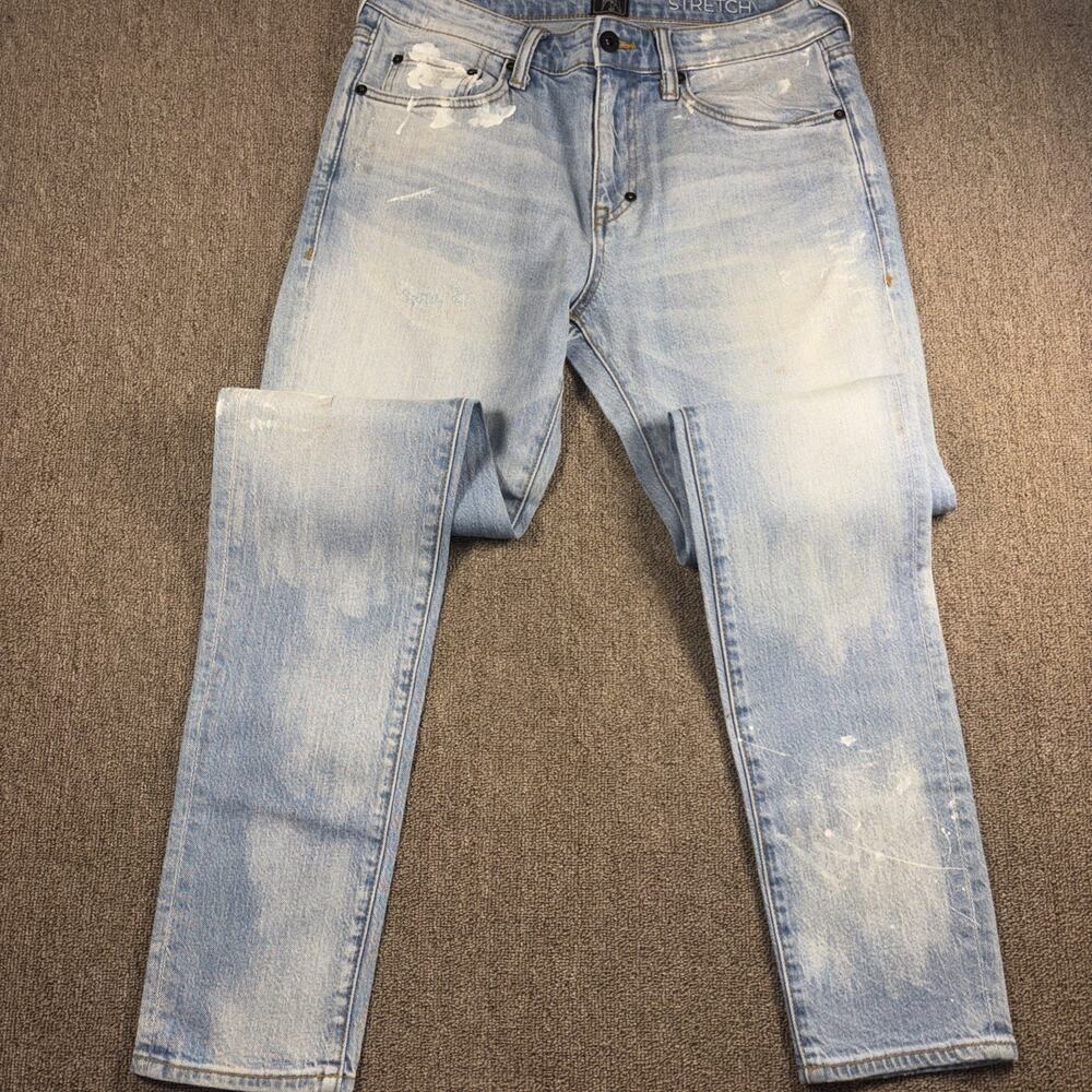 PRPS Men’s Jeans Paint Splatter Windsor Tapered Skinny Fit 31x33 Blue Stretch